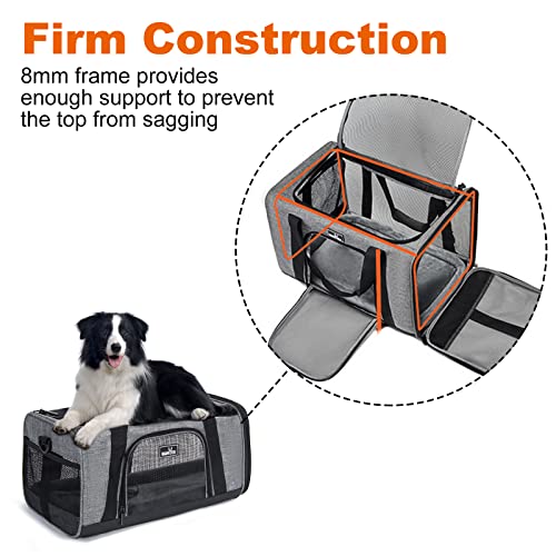 Wakytu Transportbox für Katze Hund, Transporttasche für Haustiere, Faltbare Hundetransportbox Katzentransportbox, Hundetragetasche, Hundebox Auto, Atmungsaktive Hundetasche, Grau