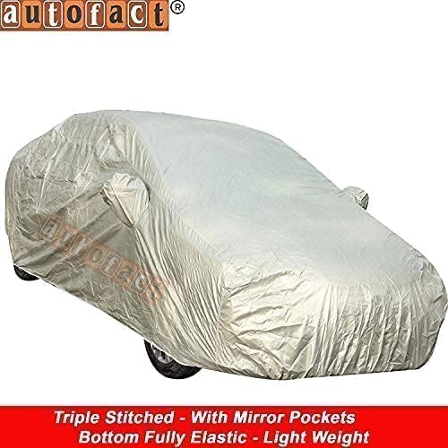 Image of Autofact Waterproof Premium Silver Matty Triple Stitched Car Body Cover with Mirror Pocket for Mahindra Quanto