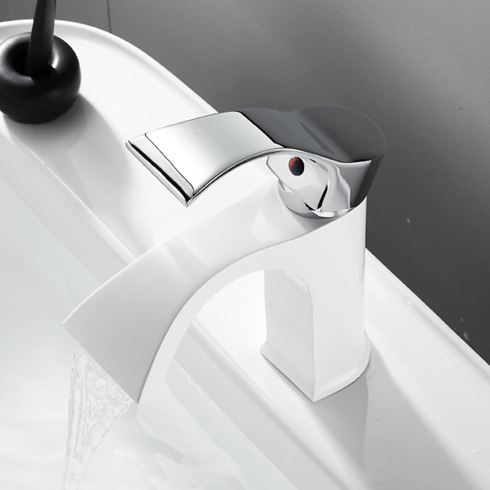 Mitigeur évier salle de bain cascade argent anti-éclaboussures robinet eau chaude et froide