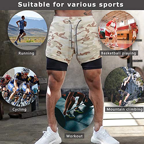 Ajcoflt Shorts esportivos masculinos Dois bolsos de camada Loop Cordão Workout Running Gym Pants