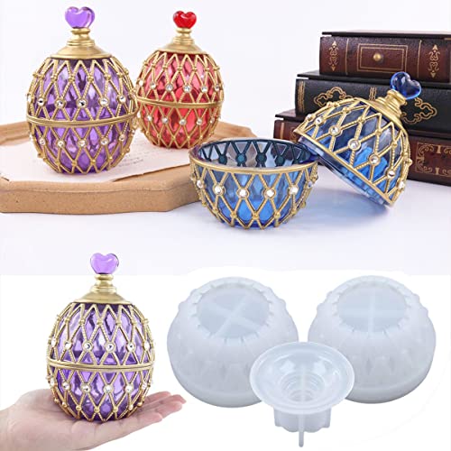 Egg Shape Box With Heart Lid Epoxy Mold, For Small Trinket Jar Making, Diy Resin Casting Silicone Mold With 100Pcs Matching Decorative Diamond #TOP7