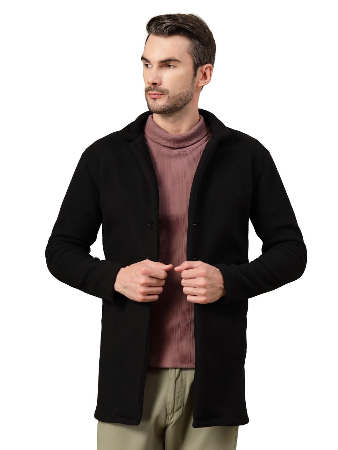 Cotton Polar Fleece Solid Overcoat for Men | Regular Fit Lapel Collar Long Jacket Overcoat | Winter Wear Men's Long Overcoat