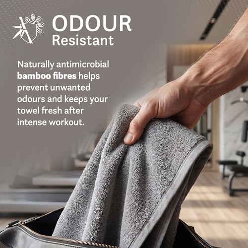 Image of MYTRIDENT Cotton Bamboo Gym Towel for Men Workout & Women Workout | 450 GSM | Perfect Gym Towel Size 45 Cms x 90 Cms | Quick-Dry | Extra Absorbent | Lightweight | Suitable for All Sports | Charcoal
