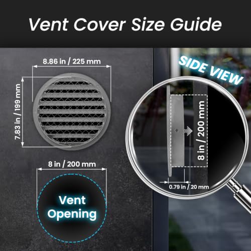 Image of Repa Market 8 Inch (Vent Opening Size) Heavy-Duty Black Aluminum Alloy Gable Vent - Air Vent Covers with Mesh Screen - Cold Air Intake, Register Vent Cover for HVAC - Outdoor Air Return Grille