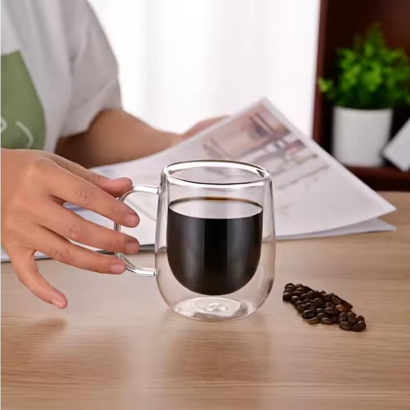 Odi Home 2 Adet Çift Cidarlı Cam Kupa Bardak 250 ml Çift Camlı Bardak Kupa Double Walled Glass