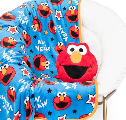 Image of Jay Franco Sesame Street Elmo Plush Pillow and 40" Inch x 50" Inch Throw Blanket - Kids Super Soft 2 Piece Nogginz Set (Official Sesame Street Product)