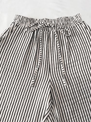 chouyatou Women's Casual Striped Wide Leg Pants Drawstring Elastic Waist Dress Palazzo Pants with Pockets4