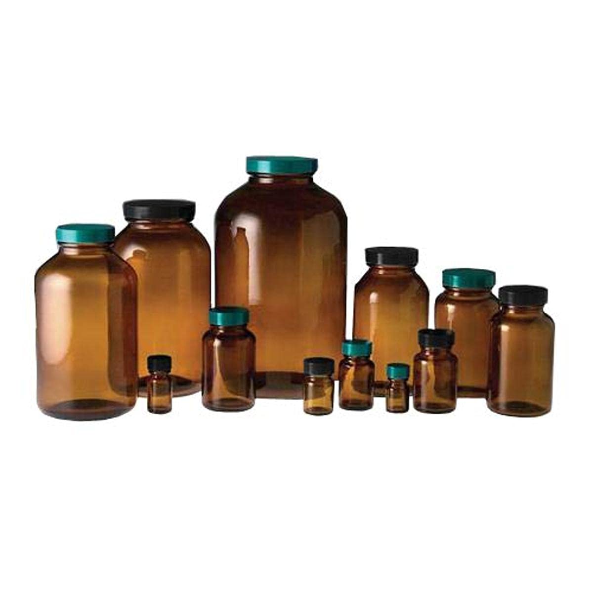 Qorpak GLC-02095 Wide Mouth Packer Bottle with 33-400 Green Thermoset F217 and PTFE Lined Cap, 2 oz, Amber (Pack of 216)