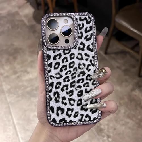 Coque iPhone 11 antichoc blanche anti-chute motif léopard et diamants