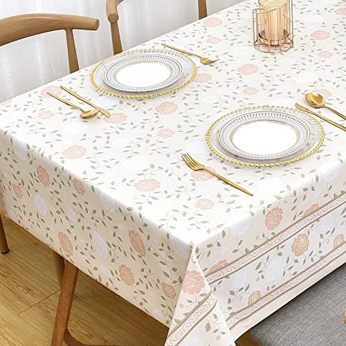 Plenmor Nappe Rectangulaire Plastique, Nappe Plastique Toile Cirée Rectangulaire Nappe Rose Boheme pour Décoration de Table à Manger de Cuisine (Couleur...
