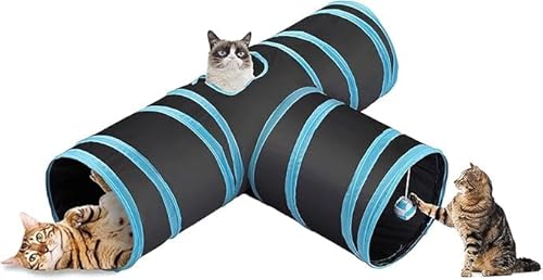 Brinquedo Tunel Para Gatos Dobravel com Bolinhas em T - Labirinto Interativo Estimulo Mental e Exerc