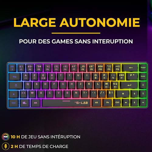 The G-Lab COMBO HYDROGEN WL - Set di tastiera mouse da gioco senza fili - Tastiera Gamer Wireless 60% AZERTY FR RGB - Mouse Gaming 7200 DPI - Doppia modalità 2,4GHz & Bluetooth - PC PS4 PS5 - Tastiera gaming - Immagine 4