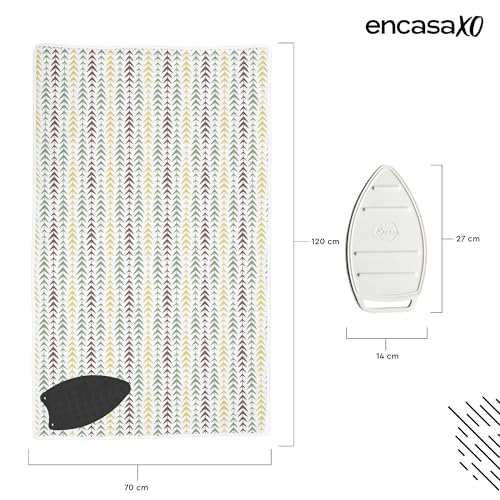 Image of Encasa XO Ironing Mat (Large 120x70 cm) with 3mm Felt Padding, Silicone Iron Rest Protector, Steam Press on Table, Bed, Portable, Heat Reflective, Foldable, Washable, Printed - Multiarrow