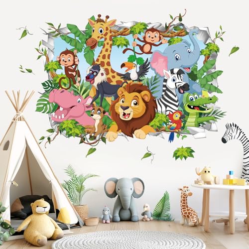 Vinilos decorativos 3D animales jungla hojas tropicales miniatura 3