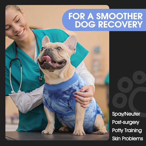 Image of FUAMEY Recovery Suit for Dogs After Surgery,Soft Breathable Dog Bodysuit E-Collar & Cone Alternative Surgical Suit,Male Female Dog Neuter Spay Suits Anti Licking Wounds Onesie Blue Tie Dye M