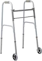 Medline Lightweight Folding Walker with 5" Wheels for Seniors - 400 lbs Capacity, Adjustable Height, Steel Frame