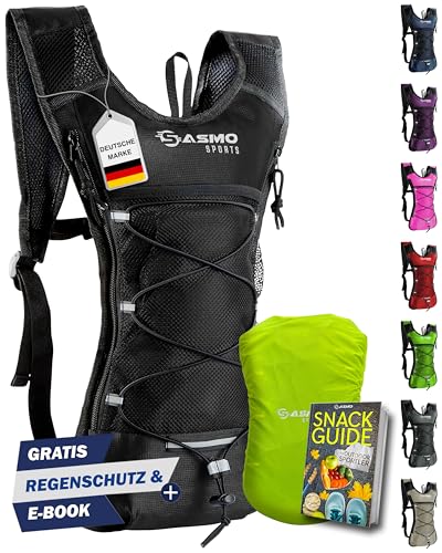 SASMO® Laufrucksack 6L (Schwarz) mit Thermofach | Lauf Rucksack - Ultraleicht 300g | Laufrucksack Damen & Herren | Running Backpack inklusive Regenschutz & Reflektoren
