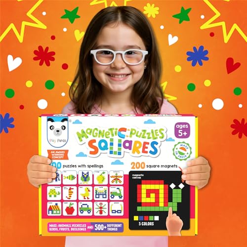 Image of PLAY PANDA Magnetic Puzzle Board, 200 Square Shapes & Patterns for Kids