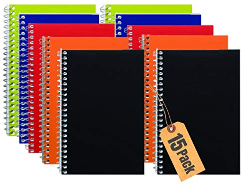 1InTheOffice Notepads 4x6 College Ruled, Assorted colors, Spiral Memo Books 4x6, Assorted, 50 Sheets/Pad, 15 Pads/Pack