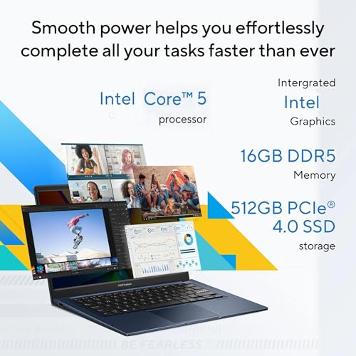 Image of ASUS Vivobook 14, (i5 14th Gen) Intel Core 5 120U, Thin & Light Laptop(16GB RAM /512GB SSD /FHD /14 /60Hz /Fingerprint Reader /M365 Basic (1Year)* /Office Home 2024 /Quiet Blue /1.4 Kg) X1404VAP-EB1542WS