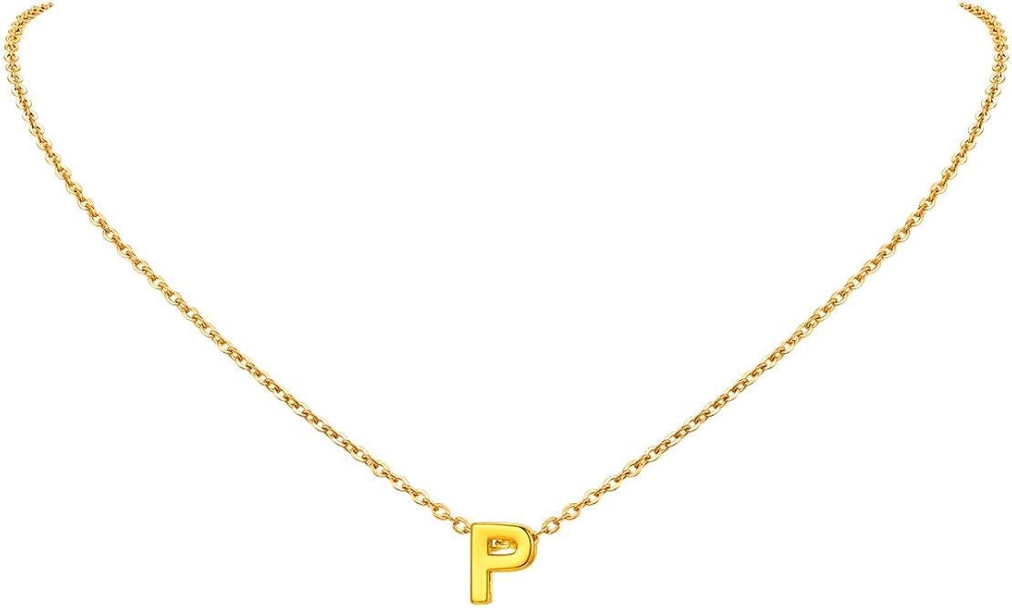 FindChic Initial Necklace for Women Letter P Pendant Alphabet Gold Letter Choker Necklaces with Stainless Steel Chain 16+2 Inch Extender Chains Women Jewellery Gift