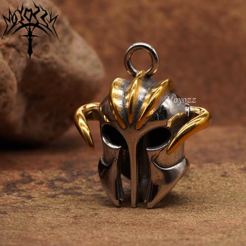 Image of Motorcycle Biker Roman Gladiator Warrior Spartan Helmet Guardian Bell Luck Gremlin Ride Bell Hanger or Lucky KeyChain