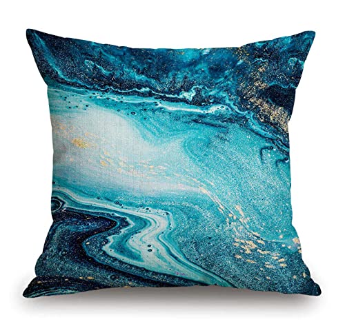 TSSOHU Marble Luxury Ocean Art Agate Blue Paint Gold Powder Cotton Linen Square Throw Waist Pillow Case Decorative Cushion Cover Pillowcase Sofa 18"x 18"
