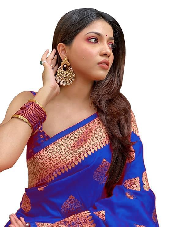 Shiv Textiles Women's Banarasi Silk Saree With Unstitched Blouse (Royal)