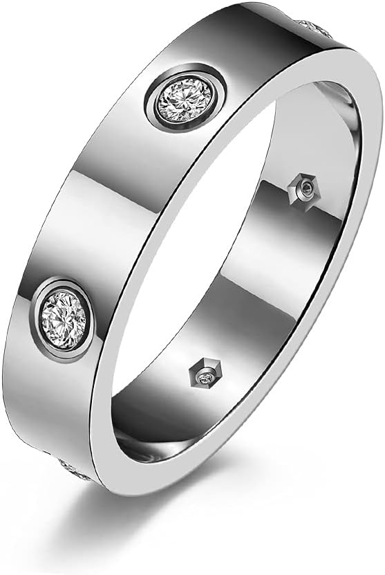 Stacking Eternity Band Silver Cubic Zirconia Stainless Steel Promise Engagement Ring for Women Men size 7-12