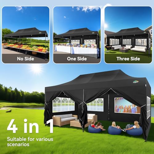 Image of COBIZI 10x20 Heavy Duty Pop Up Canopy Tent with 6 Sidewalls, Black