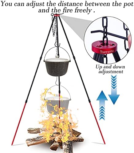 Yueranhu Camping Tripod for Outdoor Campfire Cooking Portable and Adjustable Stove Tripod Holds Dutch Ovens, Coffee Pots, Tea Pots, etc