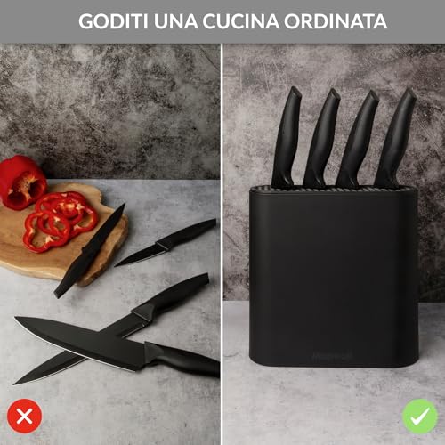 Ceppo Coltelli Da Cucina Elegante Vuoto Con Portacoltelli Universale | Organizer Stand Nero per Coltelli Da Chef | Design moderno | Porta Knife Block Kitchen Coltello Knives - immagine 3