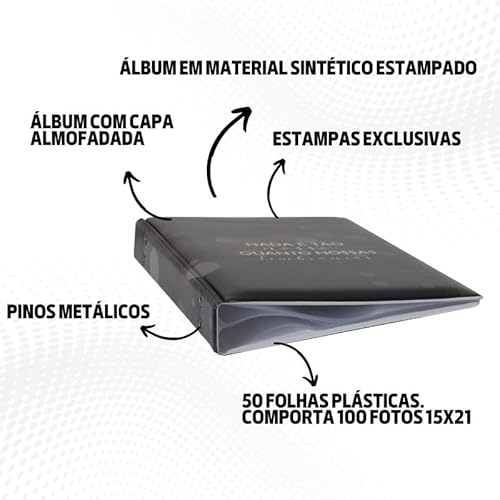 Álbum Fotográfico 15x21 para 100 Fotos LEMBRANÇAS Preto Viagens Adulto
