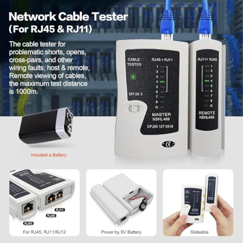 Image of COOLCOLD Networking Tool Kit - RJ45 Crimping Tool, Wire Tracker, LAN Cable Tester, 20pc Connectors, 20pc Boots & Stripping Tool | Ethernet Network Repair Kit for Cat5 /Cat6 /Cat7 Cable Installation