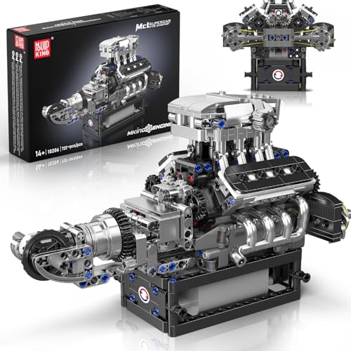 Mould King Kit de modelo de motor V8 10206 que funciona, construye tu propio motor modelo STEM, juguetes de ingeniería de construcción de motor de automóvil de 8 cilindros para colecciones de niños