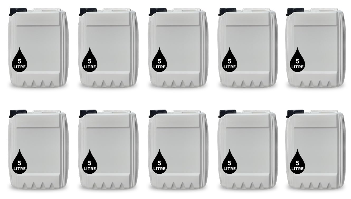 10 x 5L JERRY CAN - UN Approved Stackable Bottle Container + Tamper Evident Cap | Perfect for Storage of Water Liquids WHITE
