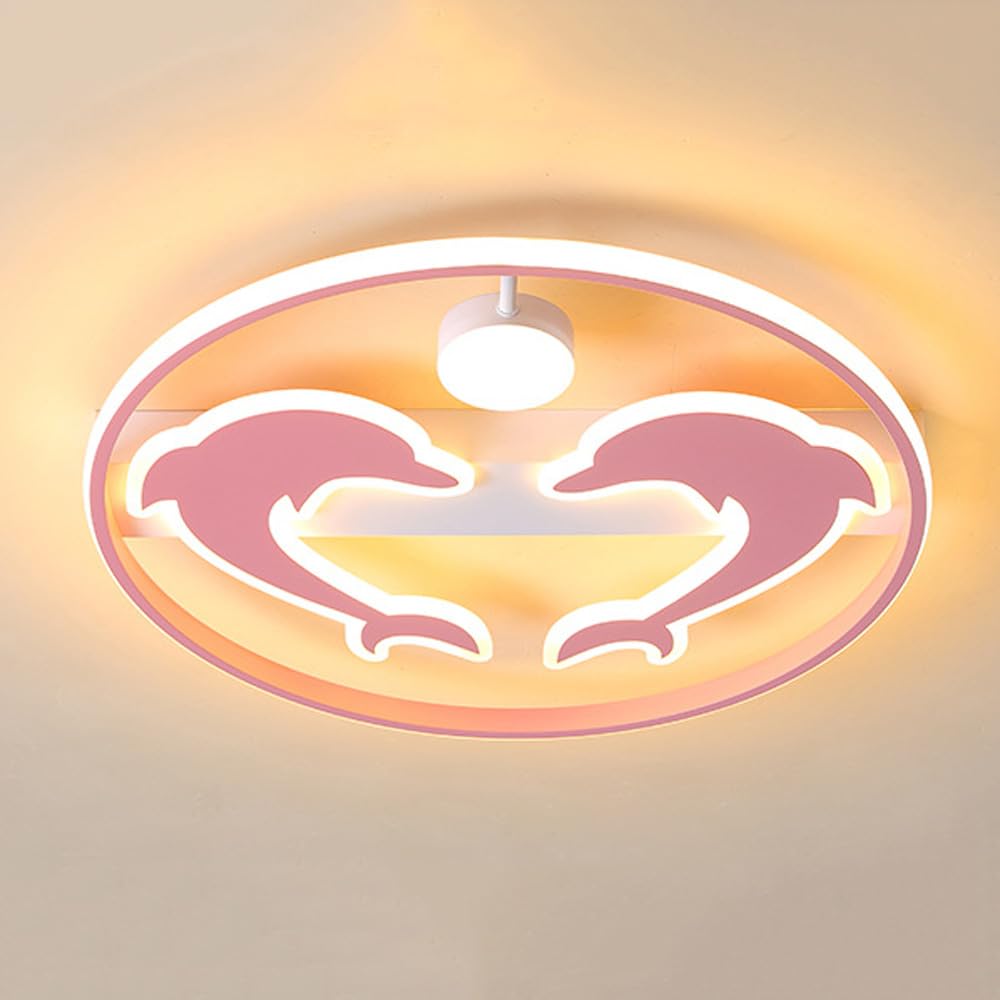 Abinlina Dimmable LED Dolphin Chandelier Ceiling Light Fixture for Living Room and Bedroom - Stylish Flush Mount Metal Acrylic Design(Dark Color,52 * 5cm)