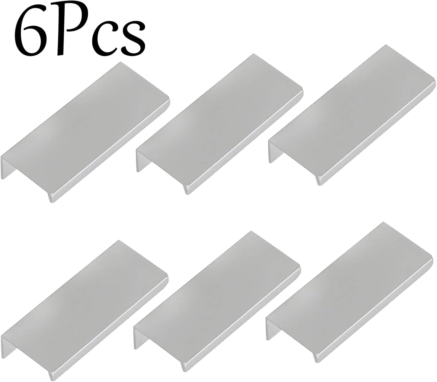 3.15 Inch Silver Finger Pulls for Cabinet 6Pcs, 2.52 Inch Hole Spacing, Aluminum Alloy Edge Pulls Furniture Handle, Back Mount Concealed Handles for Cupboard, Drawer, Dresser, Wardrobe