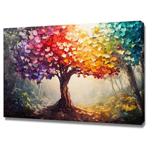 Impression sur toile arbre de vie XINBAO cadre 50x70cm motif coeur arc-en-ciel pour salon