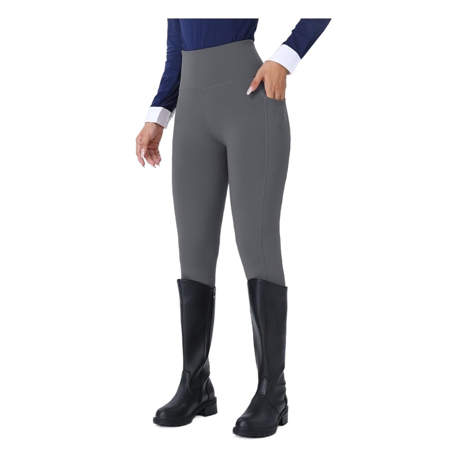 Pantalones de equitación mujer Pantalones de equitación antideslizantes con bolsillo lateral doble, cintura alta elástica y ajuste ceñido Jodhpurs de silicona para mujer con asiento comple(Blue,S)