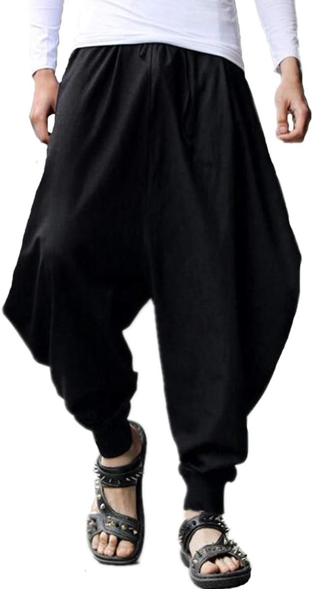 AITFINEISM Men's Casual Baggy Boho Aladdin Hippie Yoga Harem Pants (34-36, Black)