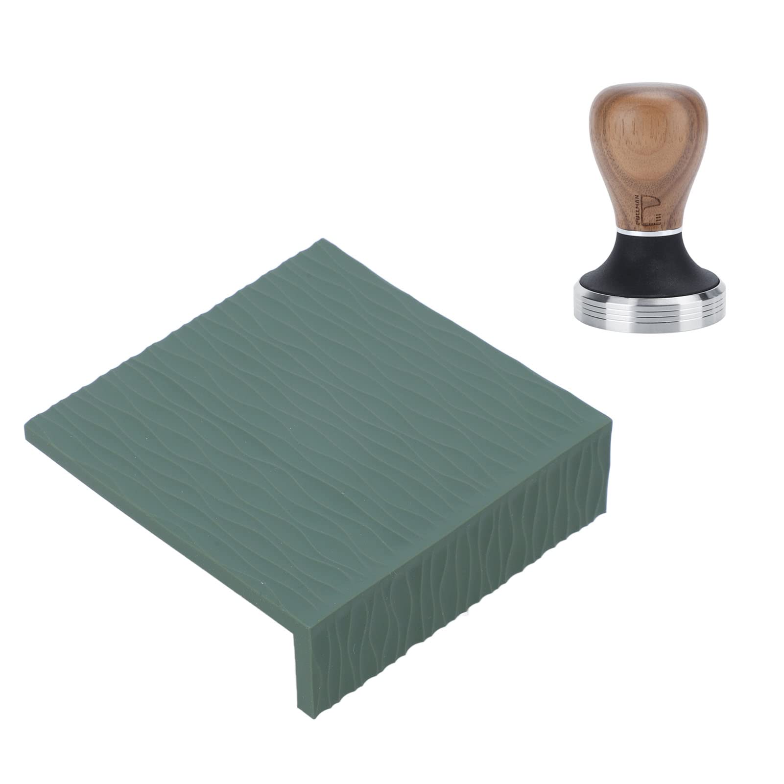Yosoo Health Gear Tapete de Silicona para Manipulación de café con de Nogal y Acero Inoxidable de 58 Mm, Borde de 90 Grados, Protección de Superficie, para Apisonar café Expreso en la Cocina del