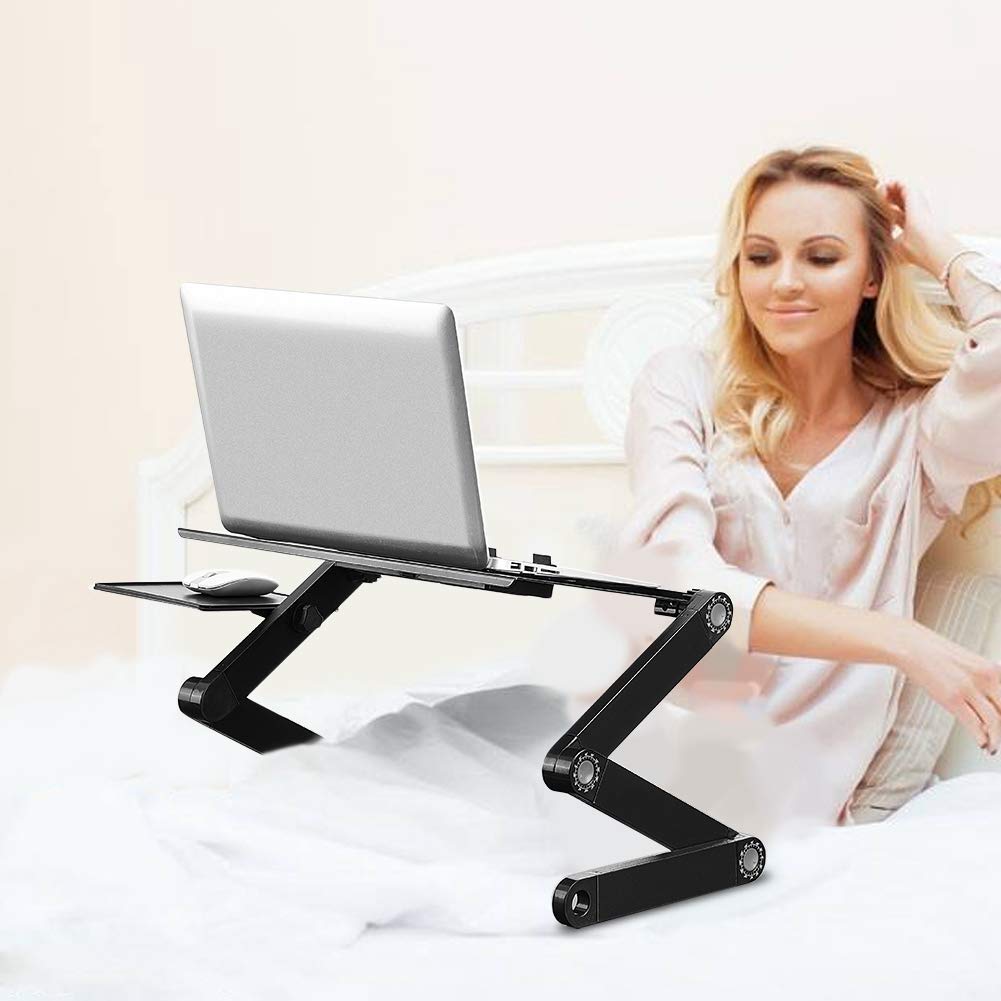 Dioche Supporto PC Portatile, Pieghevole Tavolino da Letto per PC Regolabile Tavolo per Laptop in Alluminio Scrivania con Staffa del Mouse e 2 ventole di Raffreddamento per Letto Sofà(Nero)