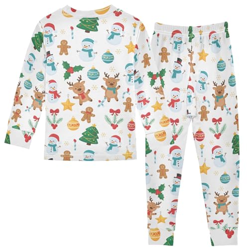 Pajama Sets Long Sleeve Christmas Pattern Deer Snowman Soft Comfy Sleepwear 2 Piece PJS 3-8T3
