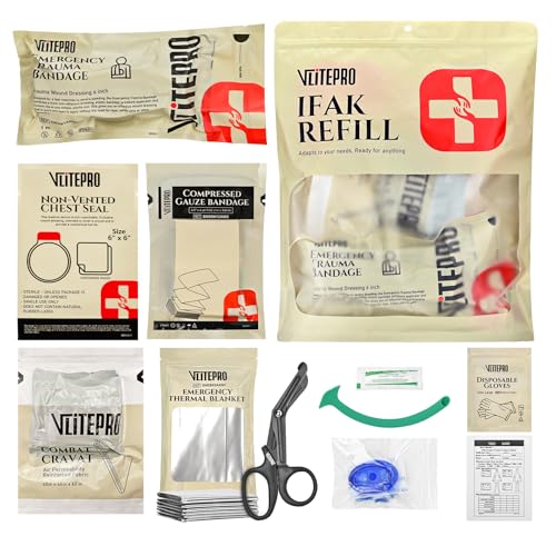 11Pcs IFAK Trauma Kit First Aid Kit Refill Supplies with Non-Vented Chest Seal 6 Emergency Trauma Bandage & Compressed Gauze Tactical Trauma Medical Supplies for Combat Wound Care