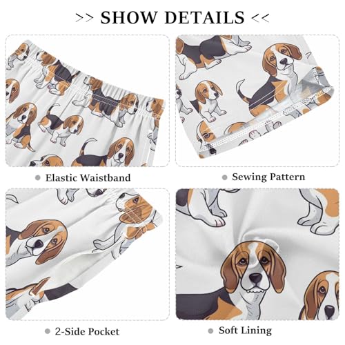 ALAZA Beagle Puppy Dog Animal White Pajama Shorts Elastic Waist Casual Sleep Shorts with Pockets Size 6-143