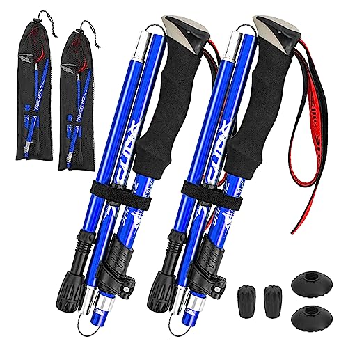 CalmGeek Wanderstöcke Trekkingstöcke Walking Stöcke, Leichter Zusammenklappbarer Trekkingstock Fünffacher Gehstock zum Wandern, Camping, Rucksackreisen (Blau-2pcs)