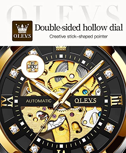 Image of OLEVS Men's Gold Skeleton Watch Automatic Mechanical self Winding Luxury Dress Stainless Steel Waterproof Luminous Wrist Watches