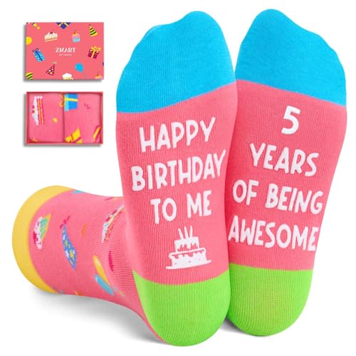 Zmart 5th Birthday Gifts for Girls - Socks for Toddlers 5t, 5 Year Old Gift Ideas, Presents for 5 Year Olds Pink