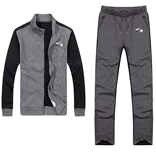 Men Tracksuit Set | Men 2Pcs Set | Tracksuit for Men | Novelty Track Suit | Jogging Suit for Men | Cotton Tracksuit Black-Charcoal